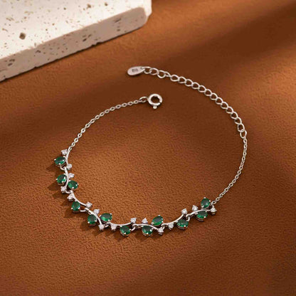Silver Green Emerald Floral Theme Bracelet