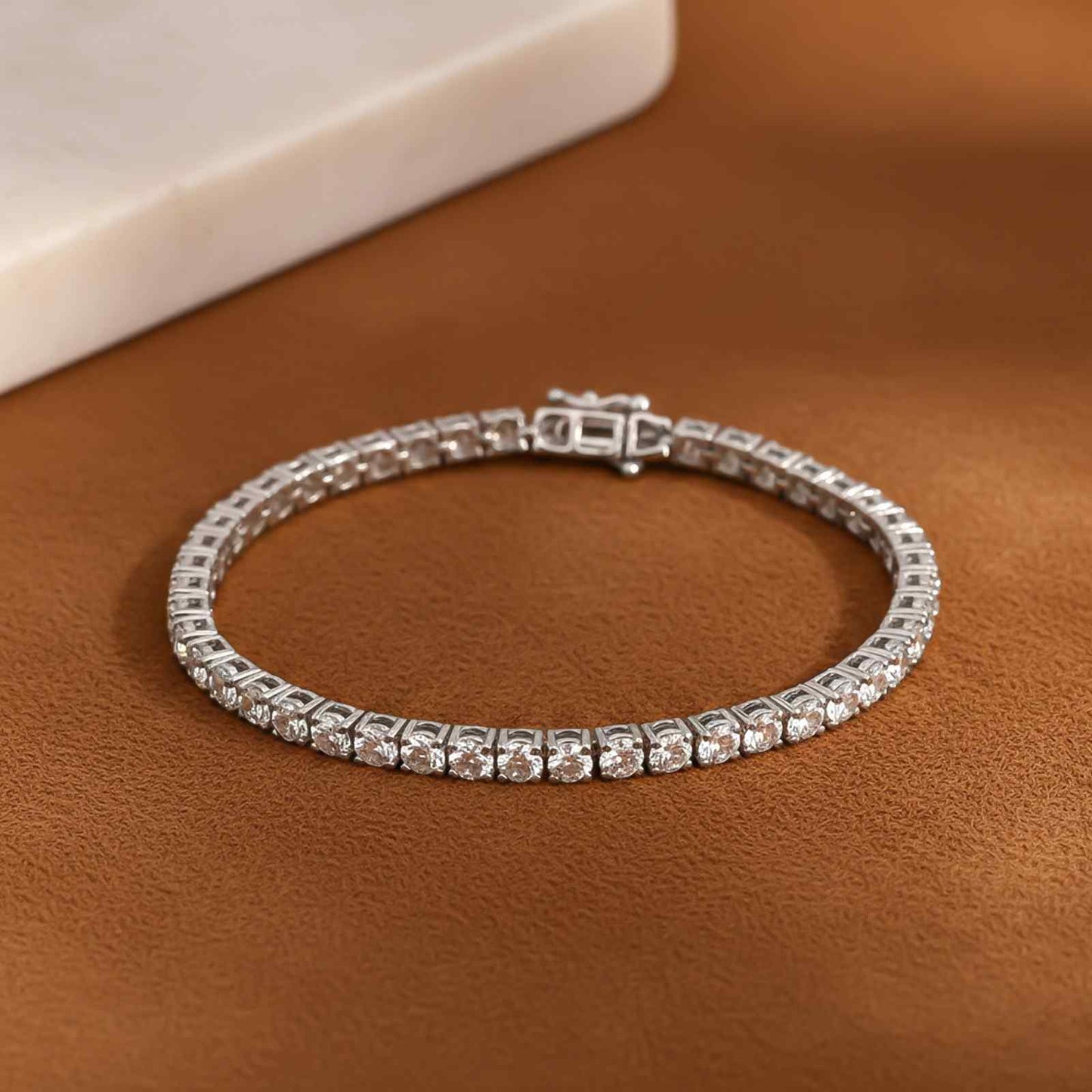 Silver Cubic Zirconia Lobster Claw Tennis Bracelet