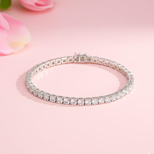 Silver Cubic Zirconia Lobster Claw Tennis Bracelet