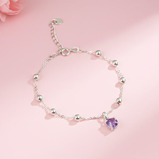 Silver Blue Sapphire Solitaire Balls Chain Bracelet