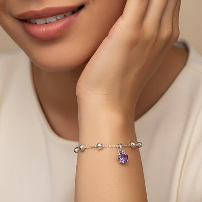 Silver Blue Sapphire Solitaire Balls Chain Bracelet