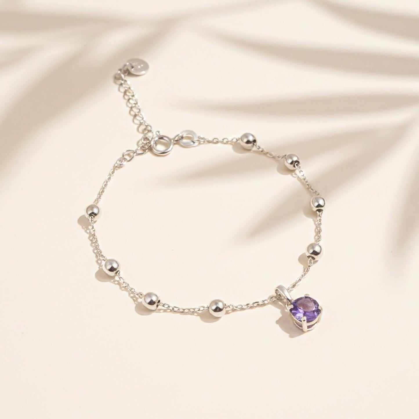 Silver Blue Sapphire Solitaire Balls Chain Bracelet