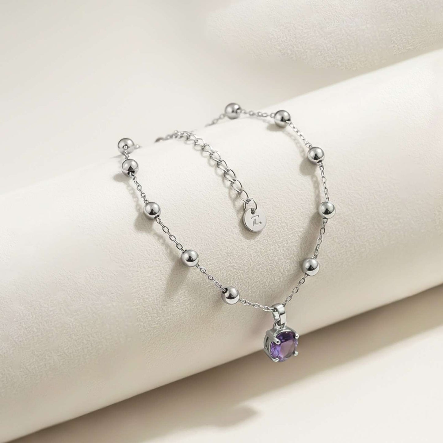 Silver Blue Sapphire Solitaire Balls Chain Bracelet