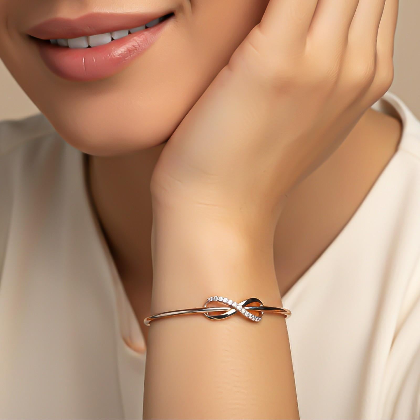 Rose Gold Glittering Zirconia Infinity Bangle
