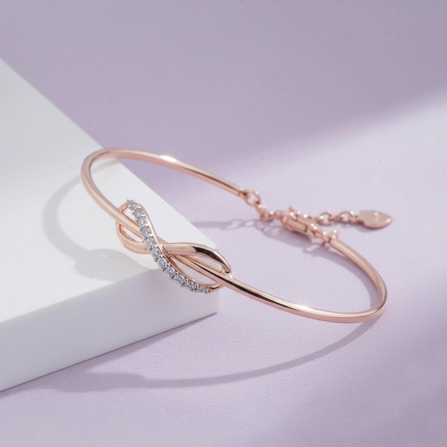 Rose Gold Glittering Zirconia Infinity Bangle