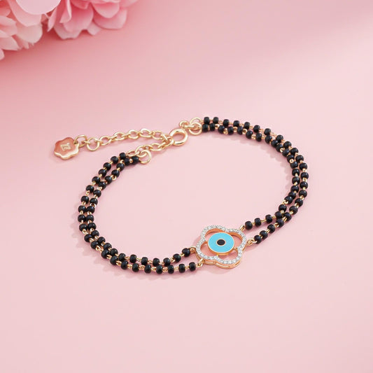 Golden Evil Eye Clover Bead Bracelet