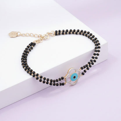Golden Evil Eye Clover Bead Bracelet