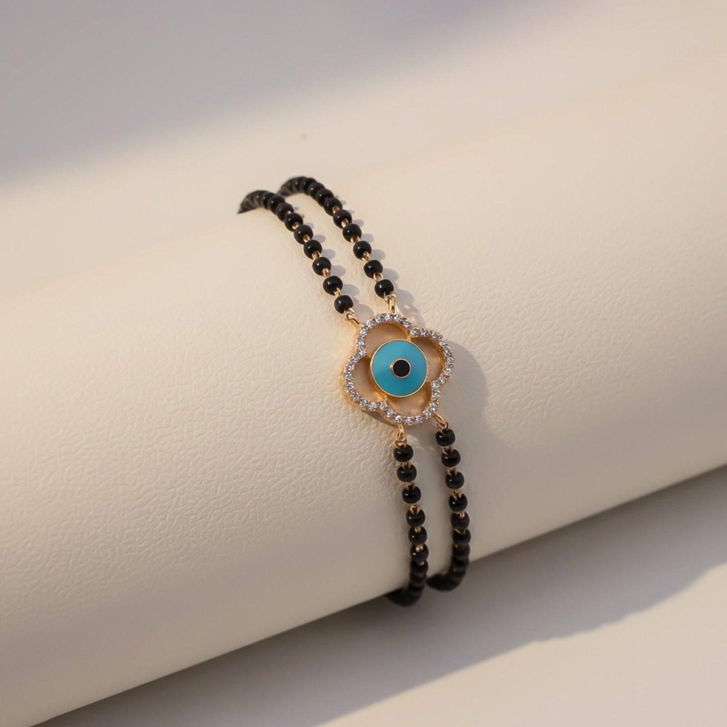 Golden Evil Eye Clover Bead Bracelet