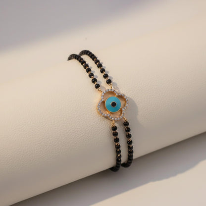 Golden Evil Eye Clover Bead Bracelet