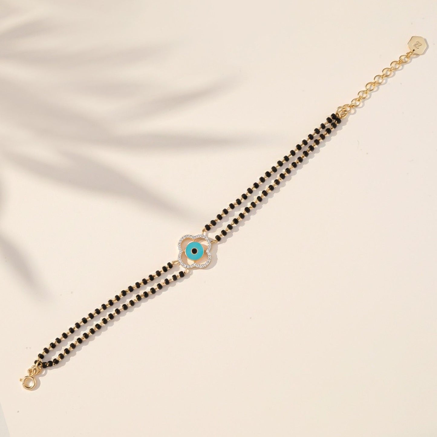 Golden Evil Eye Clover Bead Bracelet