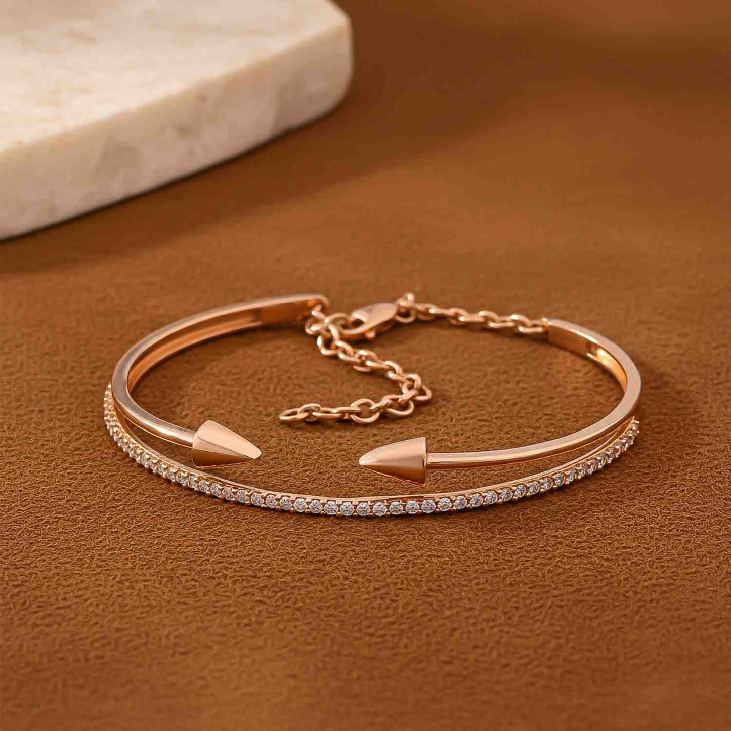 Rose Gold Double Arrow Adjustable Bangle