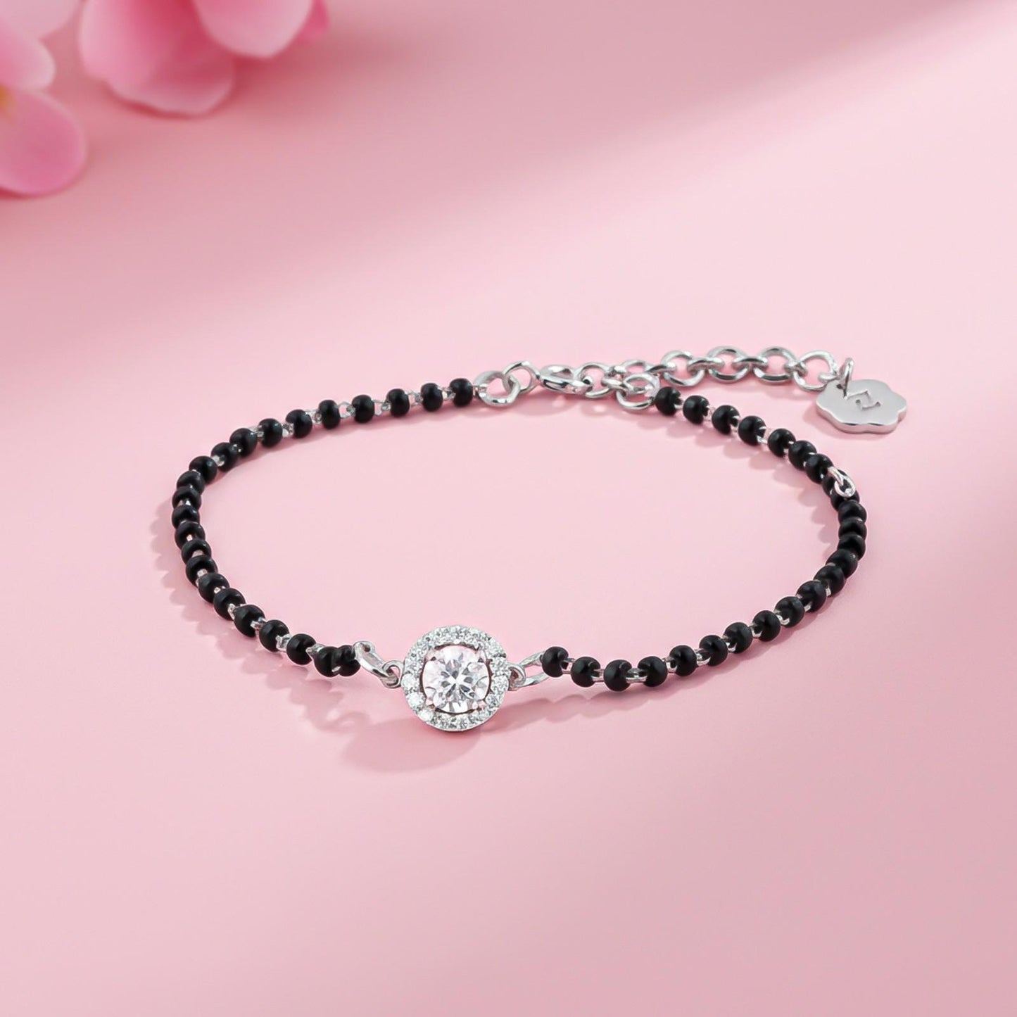 Silver Solitaire Halo Bead Bracelet