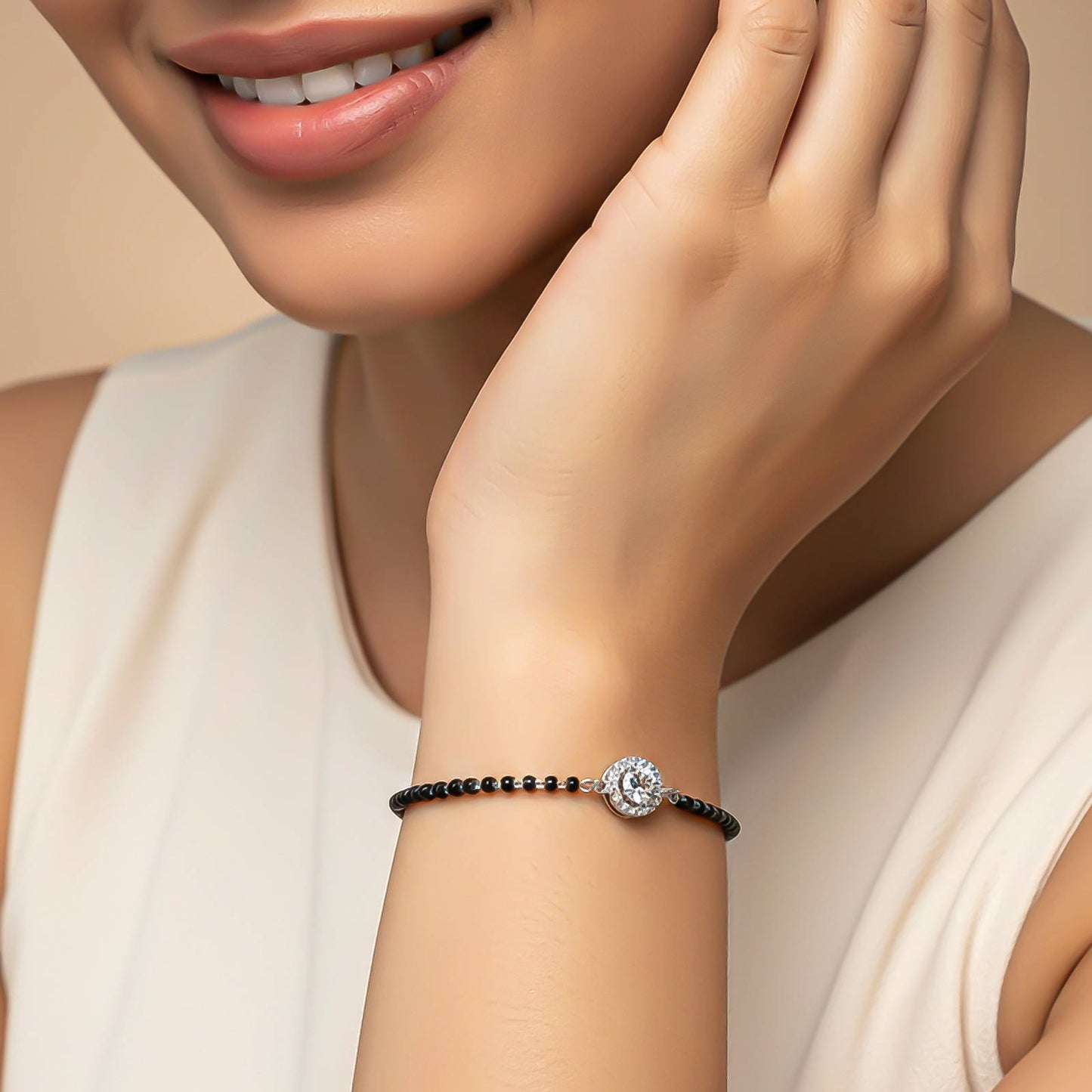 Silver Solitaire Halo Bead Bracelet