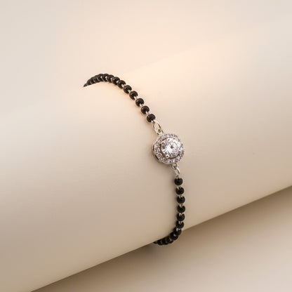 Silver Solitaire Halo Bead Bracelet