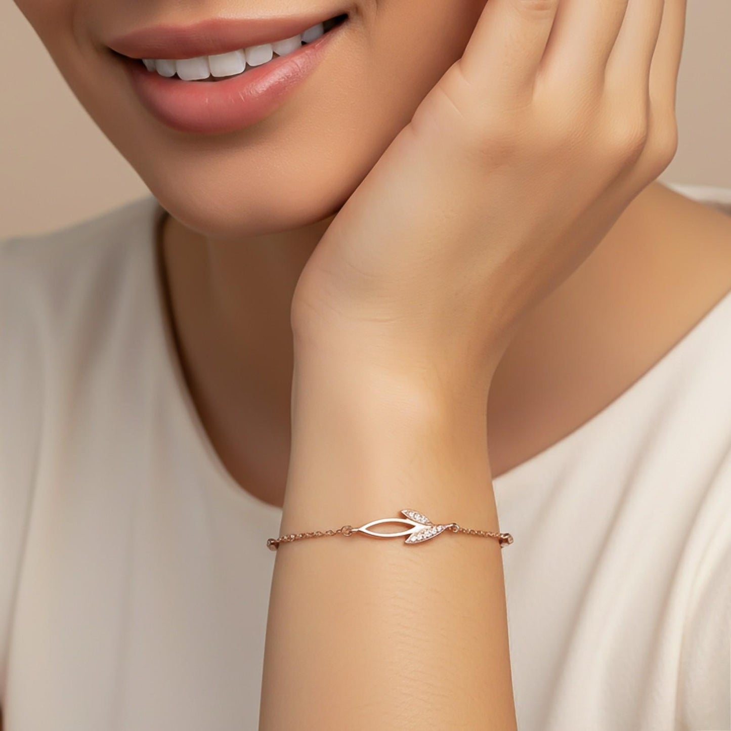Rose Gold Leaves Layered Bracelet