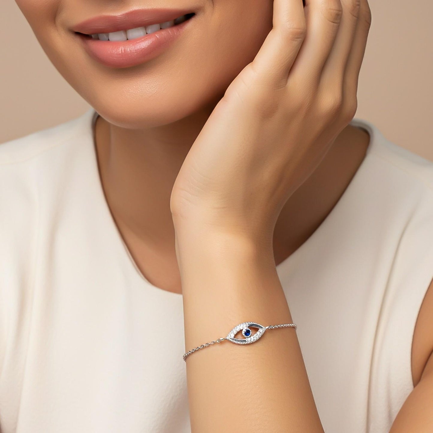 Silver Sapphire Evil Eye Bracelet