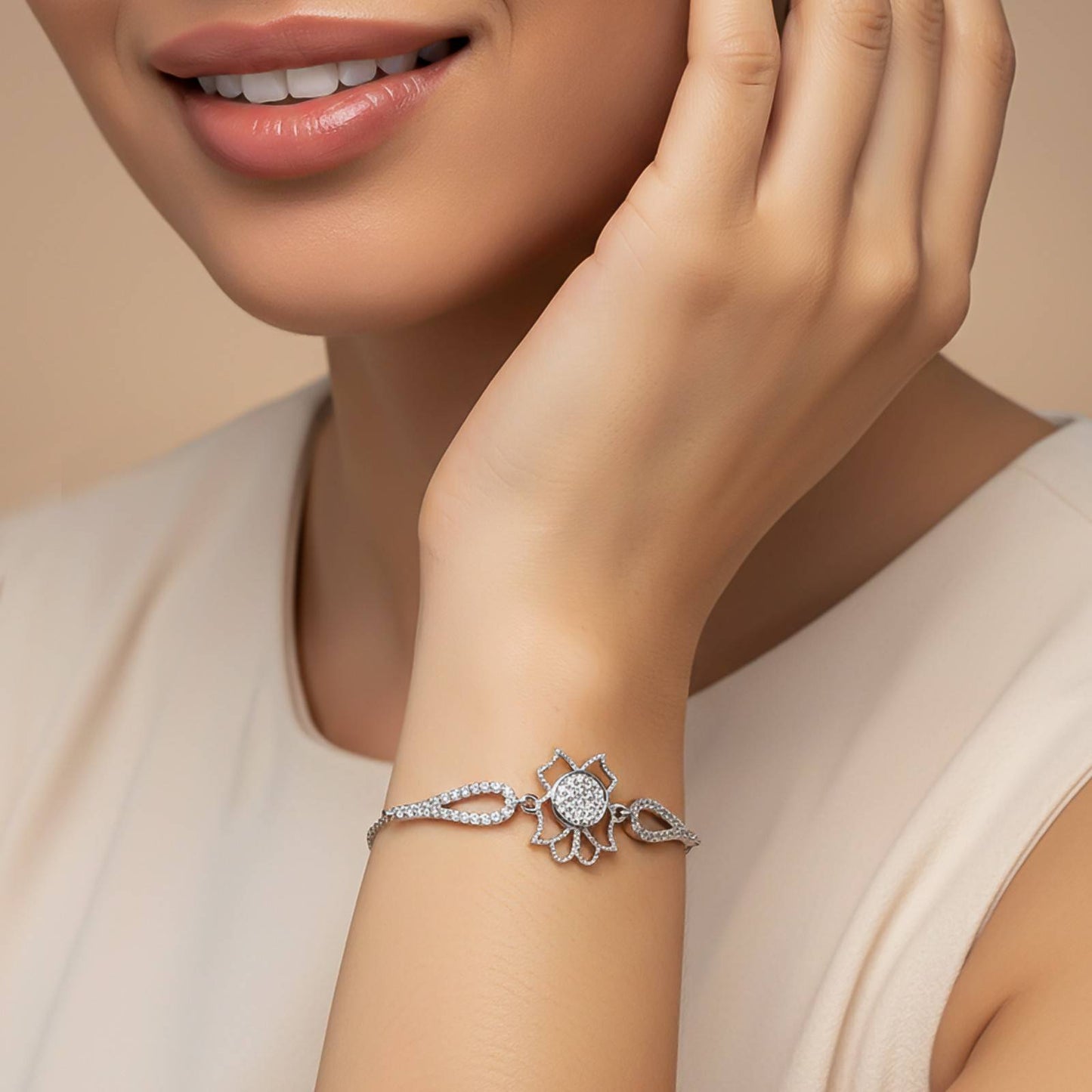 Silver Lotus Flower Bracelet