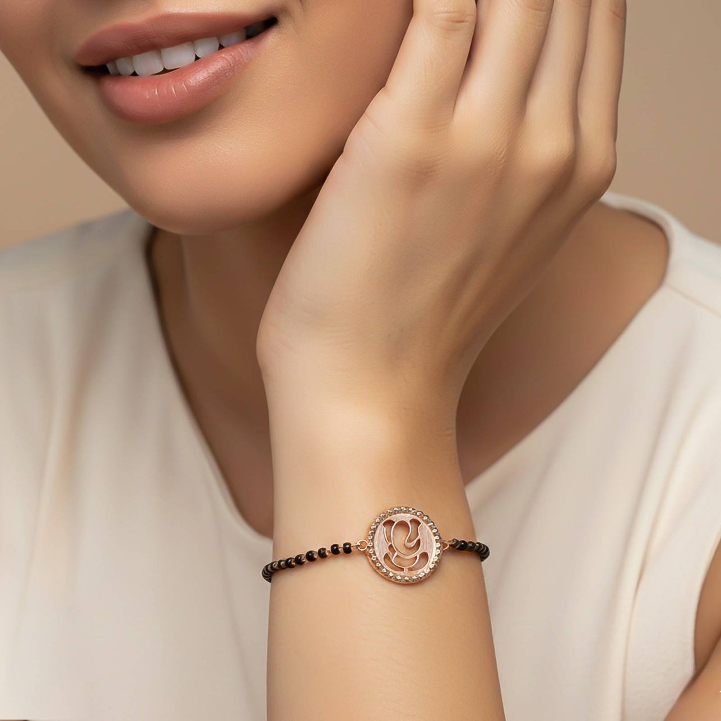 Rose Gold Religious Lord Ganesh Bracelet