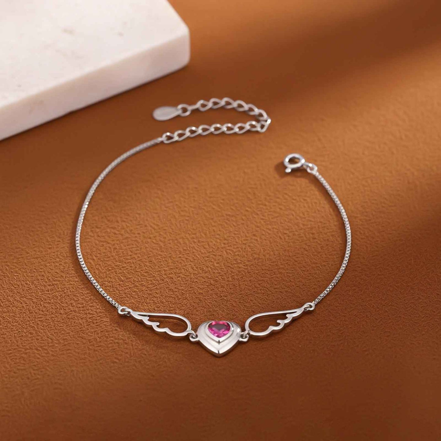 Silver Covered Heart Angle Wings Bracelet