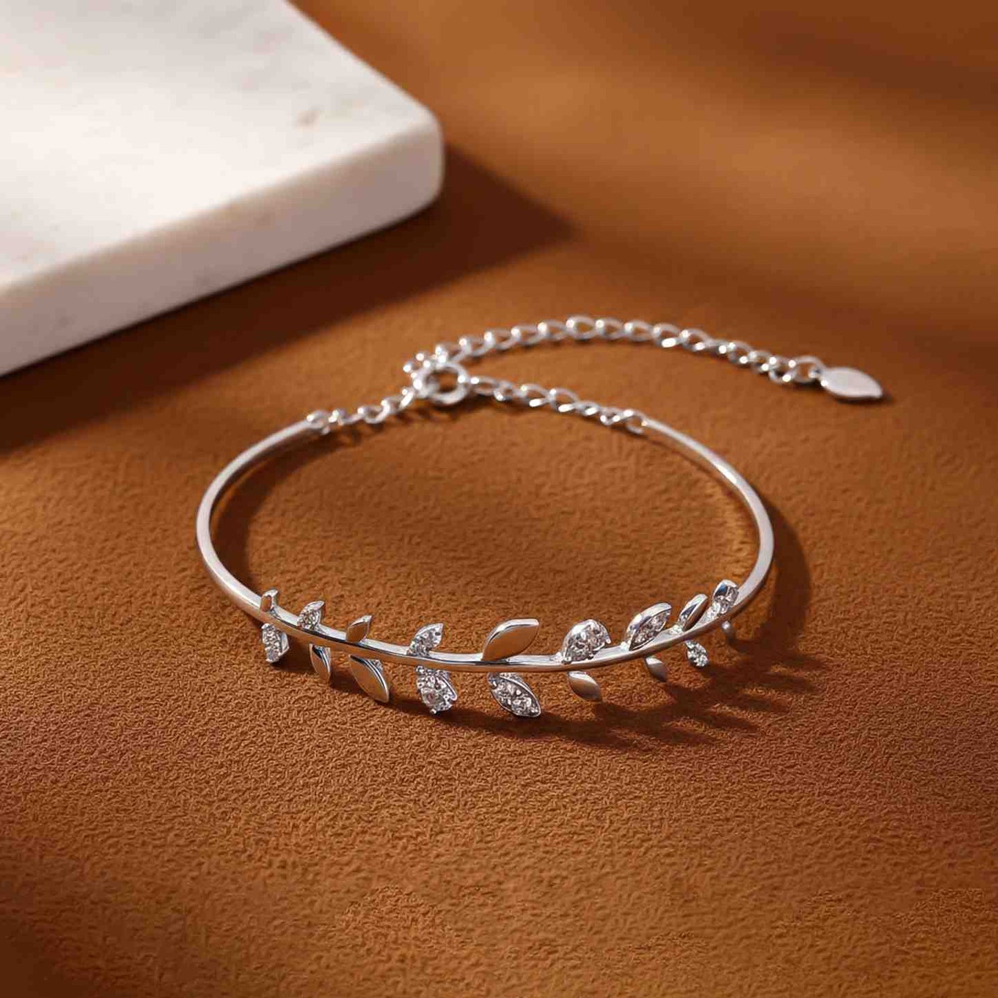 Silver Leafy Cuff Bangle Bracelet