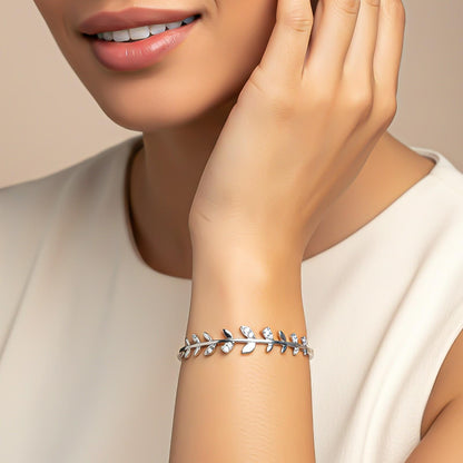 Silver Leafy Cuff Bangle Bracelet