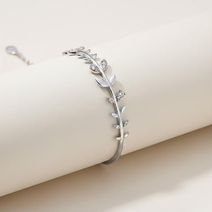 Silver Leafy Cuff Bangle Bracelet