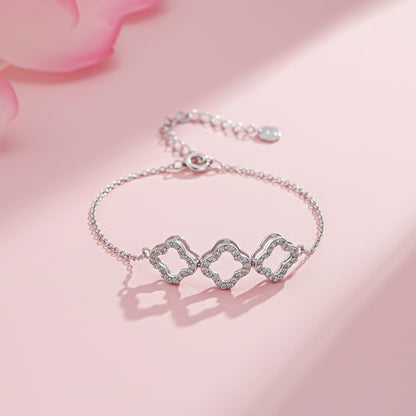 Silver Row Clover Chain Bracelet