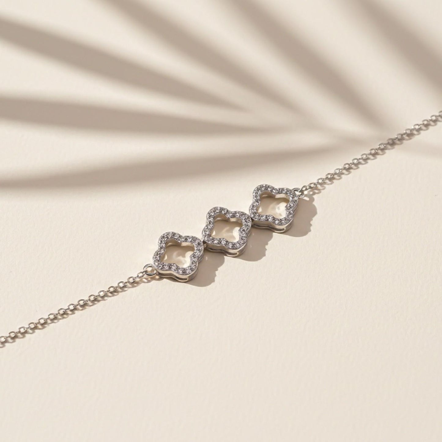 Silver Row Clover Chain Bracelet