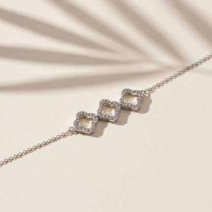 Silver Row Clover Chain Bracelet