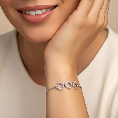 Silver Row Clover Chain Bracelet