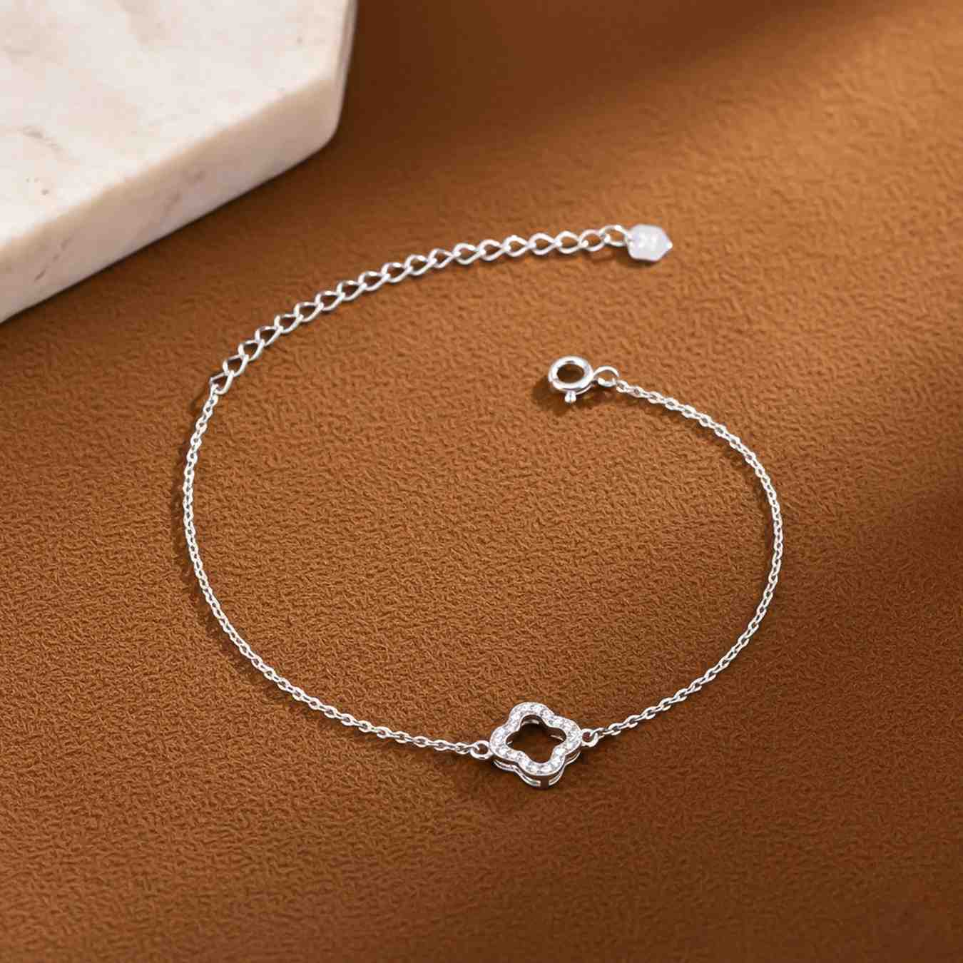 Silver Dainty Clover Chain Bracelet
