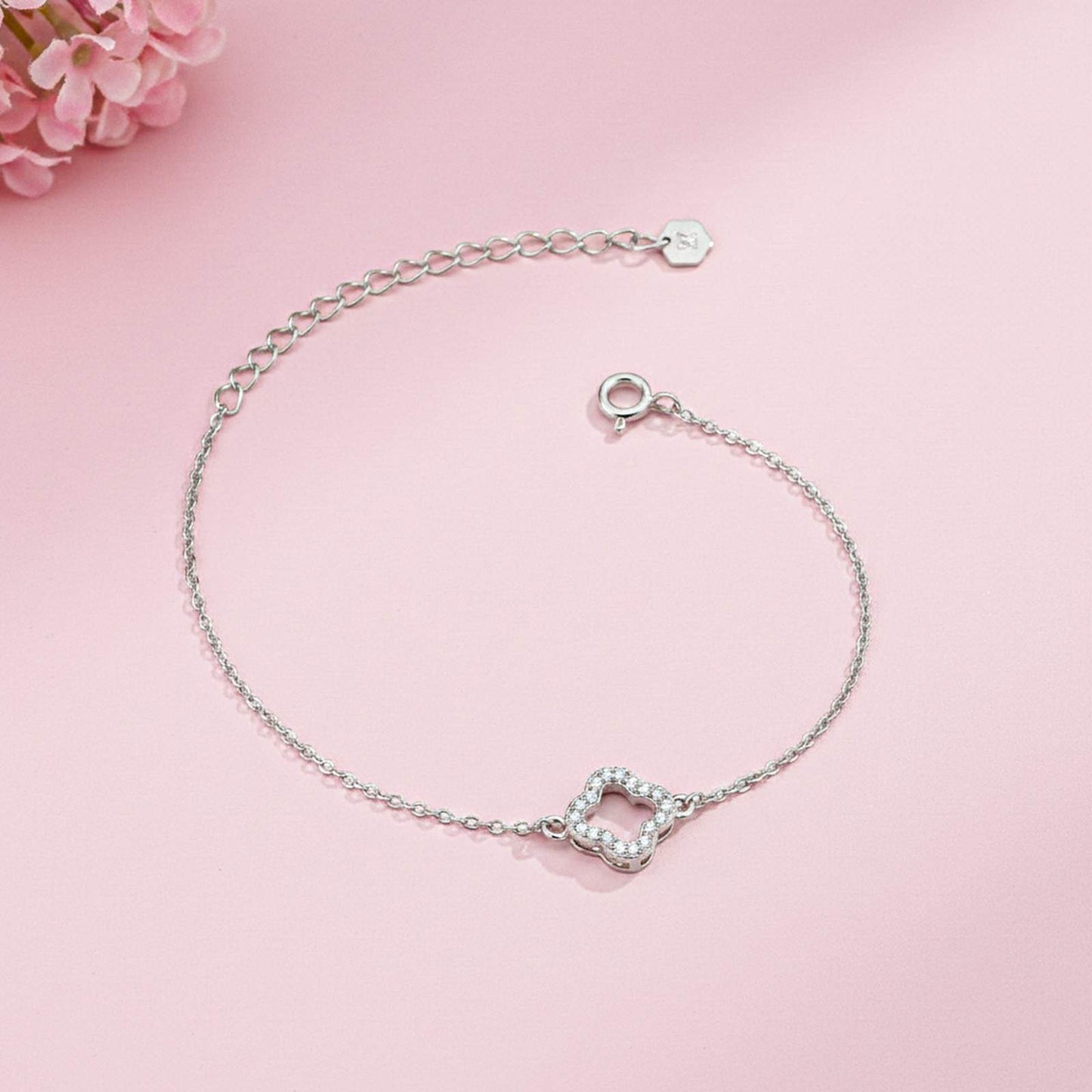 Silver Dainty Clover Chain Bracelet