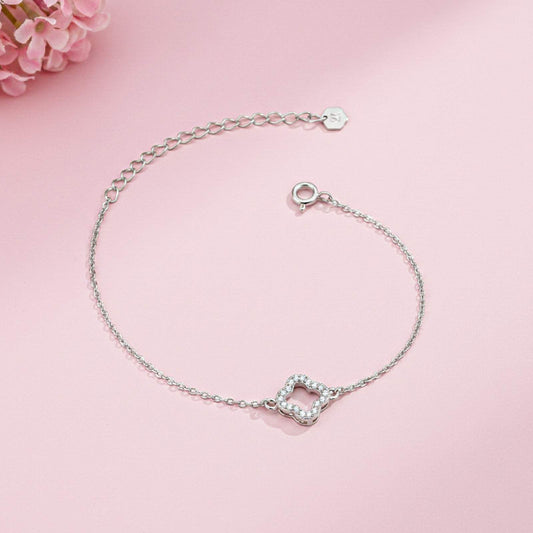 Silver Dainty Clover Chain Bracelet