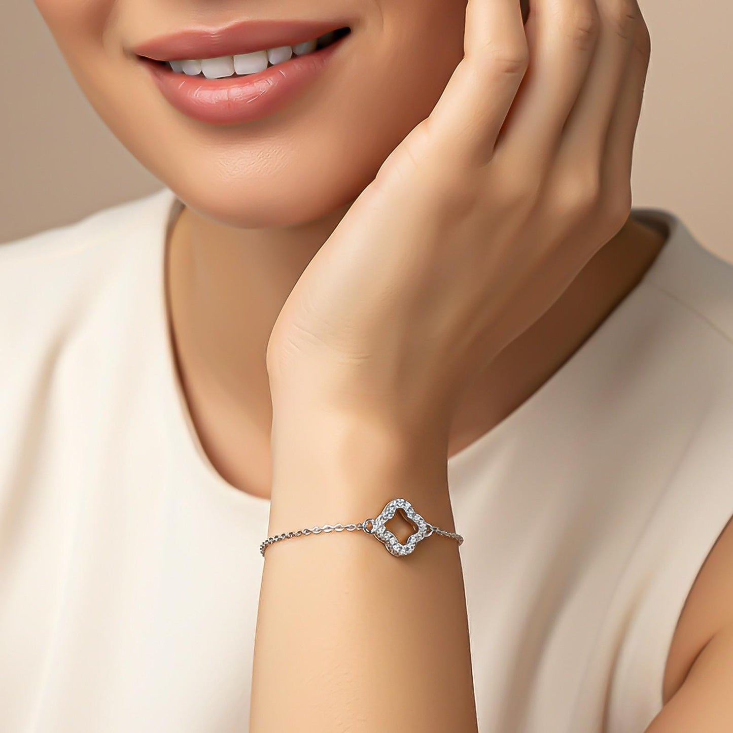 Silver Dainty Clover Chain Bracelet