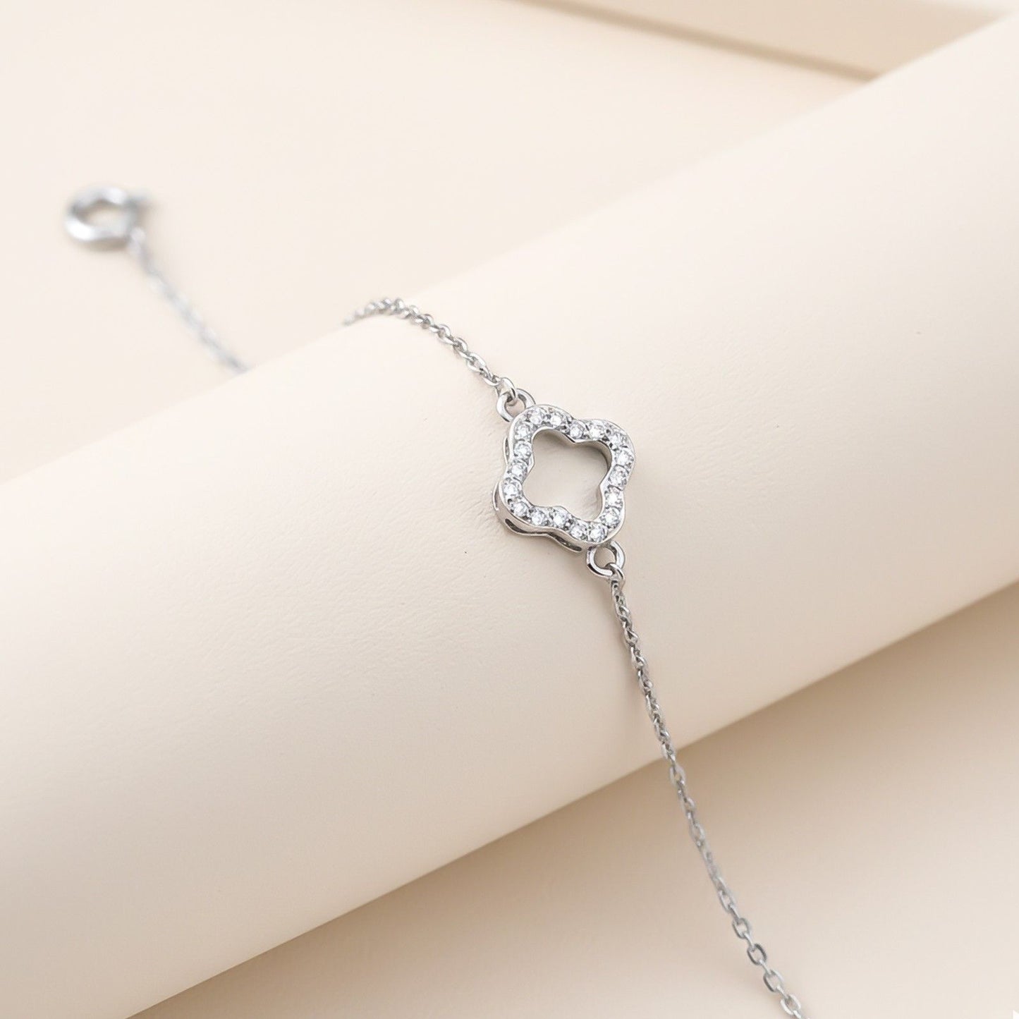 Silver Dainty Clover Chain Bracelet