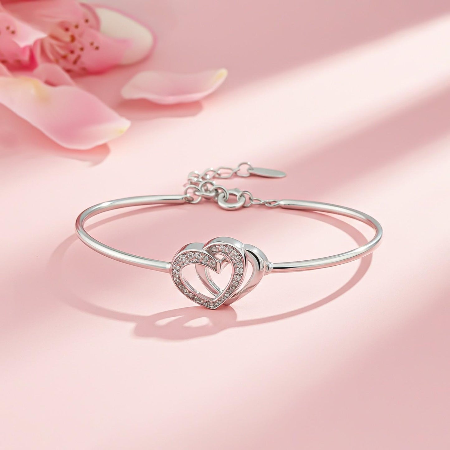 Silver Dual Interlocking Hearts Cuff Bracelet