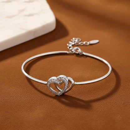 Silver Dual Interlocking Hearts Cuff Bracelet