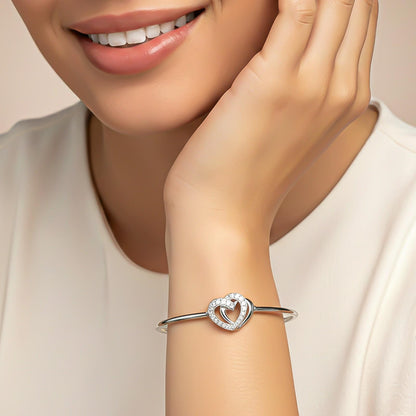 Silver Dual Interlocking Hearts Cuff Bracelet