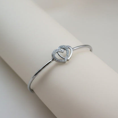 Silver Dual Interlocking Hearts Cuff Bracelet