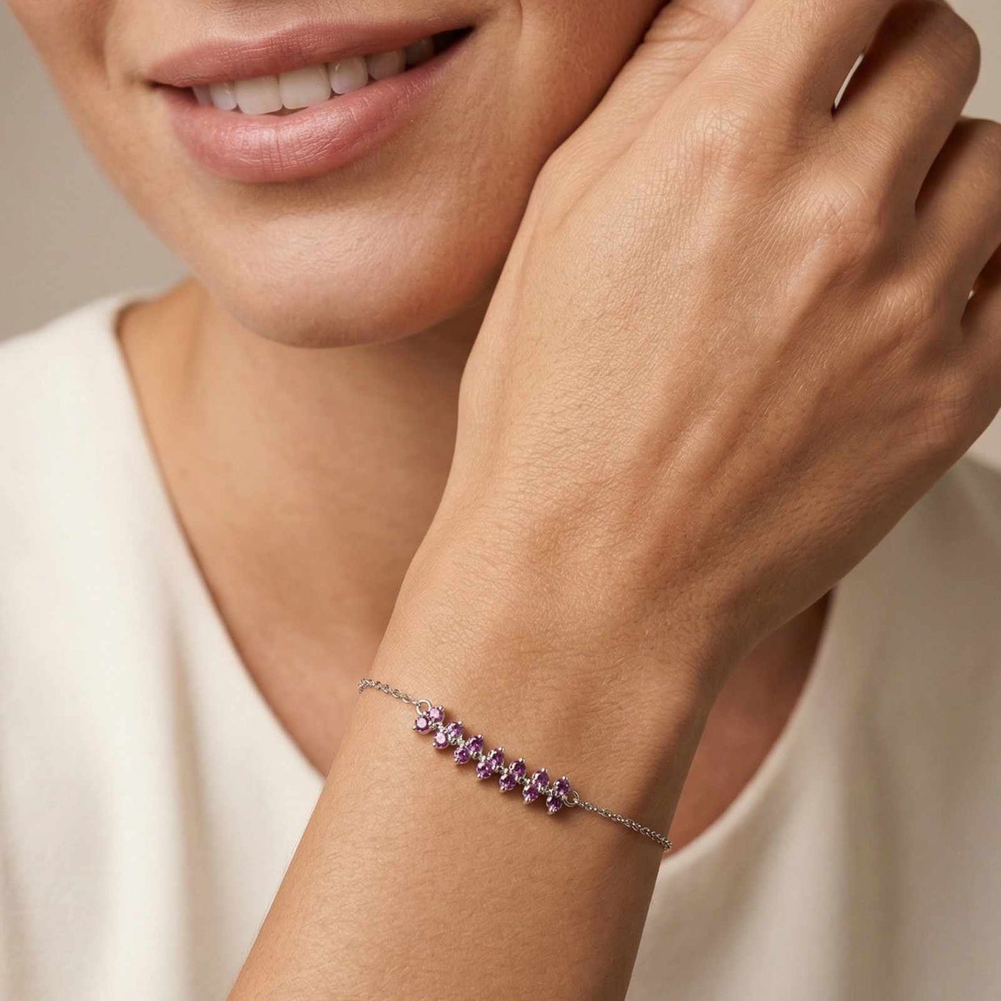 Silver Pink Ruby Accent Bracelet
