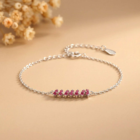 Silver Pink Ruby Accent Bracelet