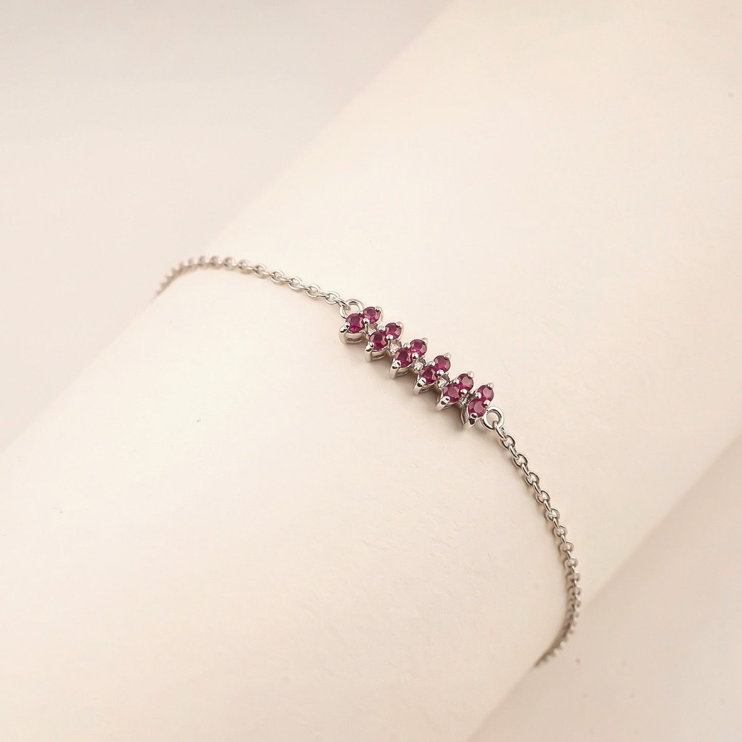 Silver Pink Ruby Accent Bracelet