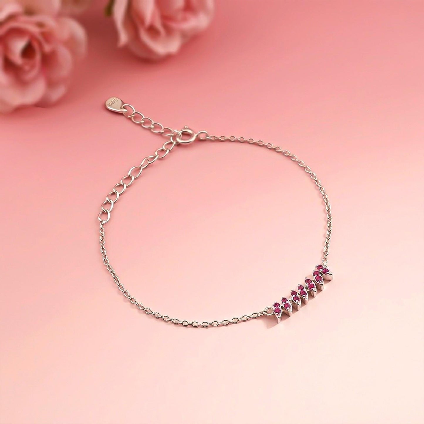 Silver Pink Ruby Accent Bracelet