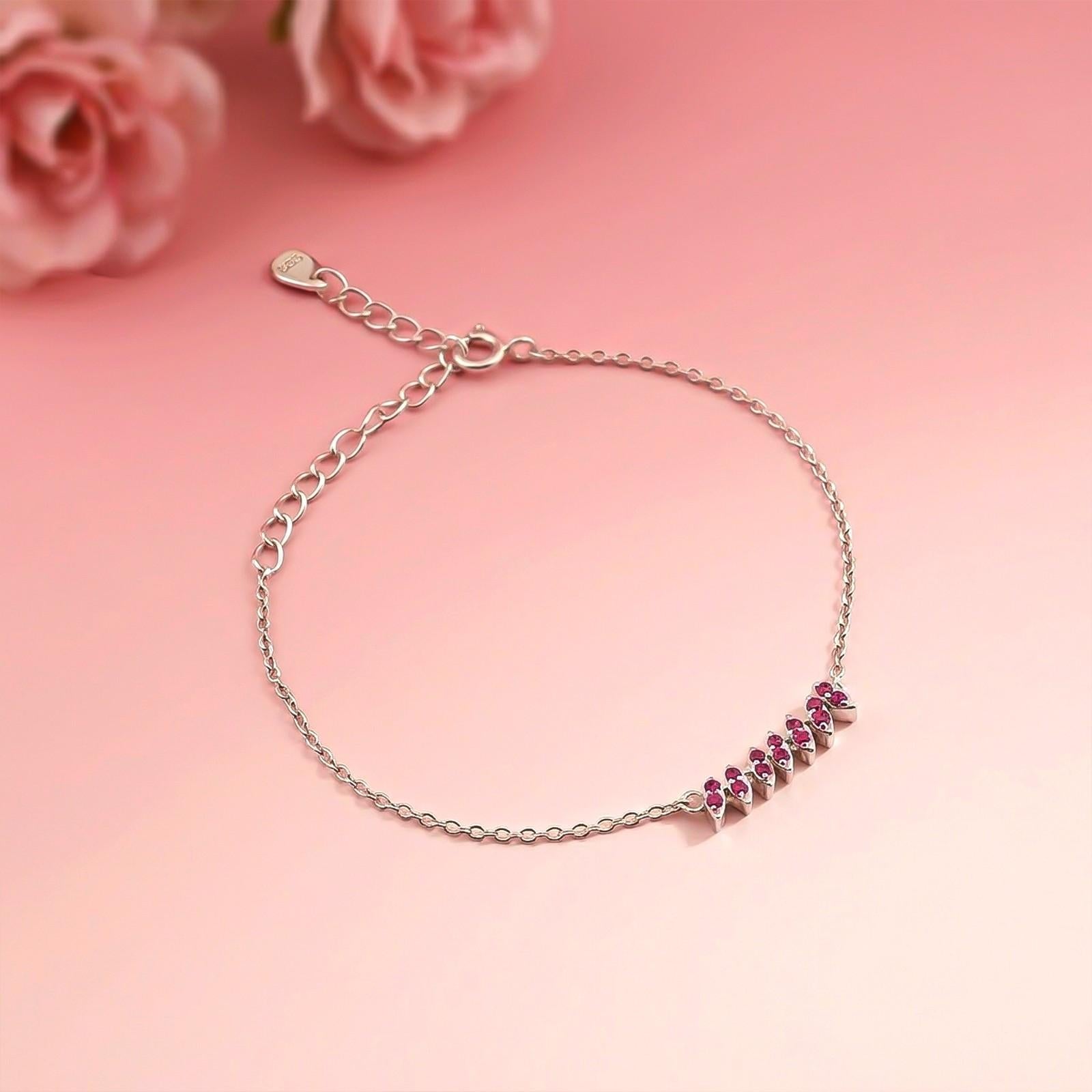 Silver Pink Ruby Accent Bracelet
