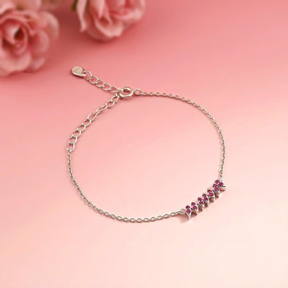Silver Pink Ruby Accent Bracelet