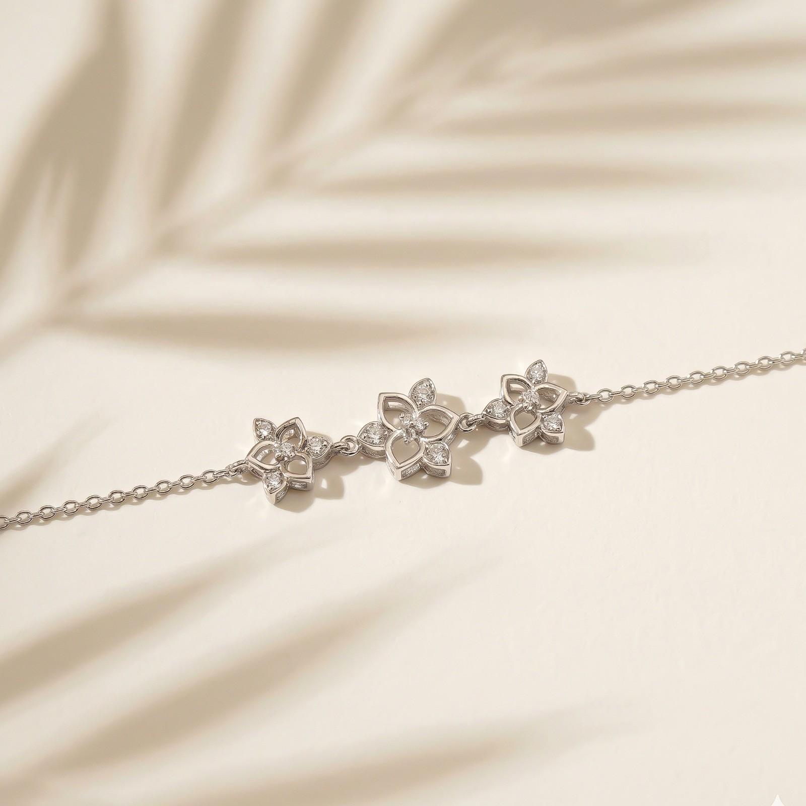 Silver Floral Charm Bracelet