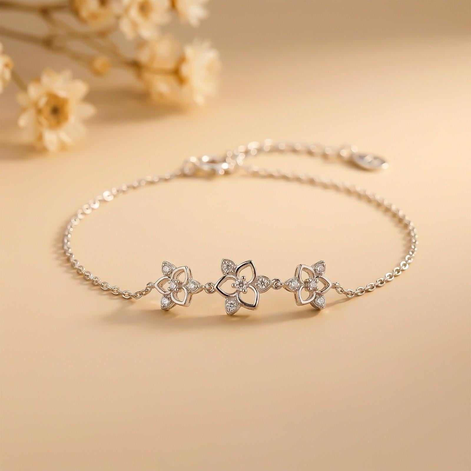 Silver Floral Charm Bracelet