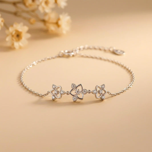 Silver Floral Charm Bracelet