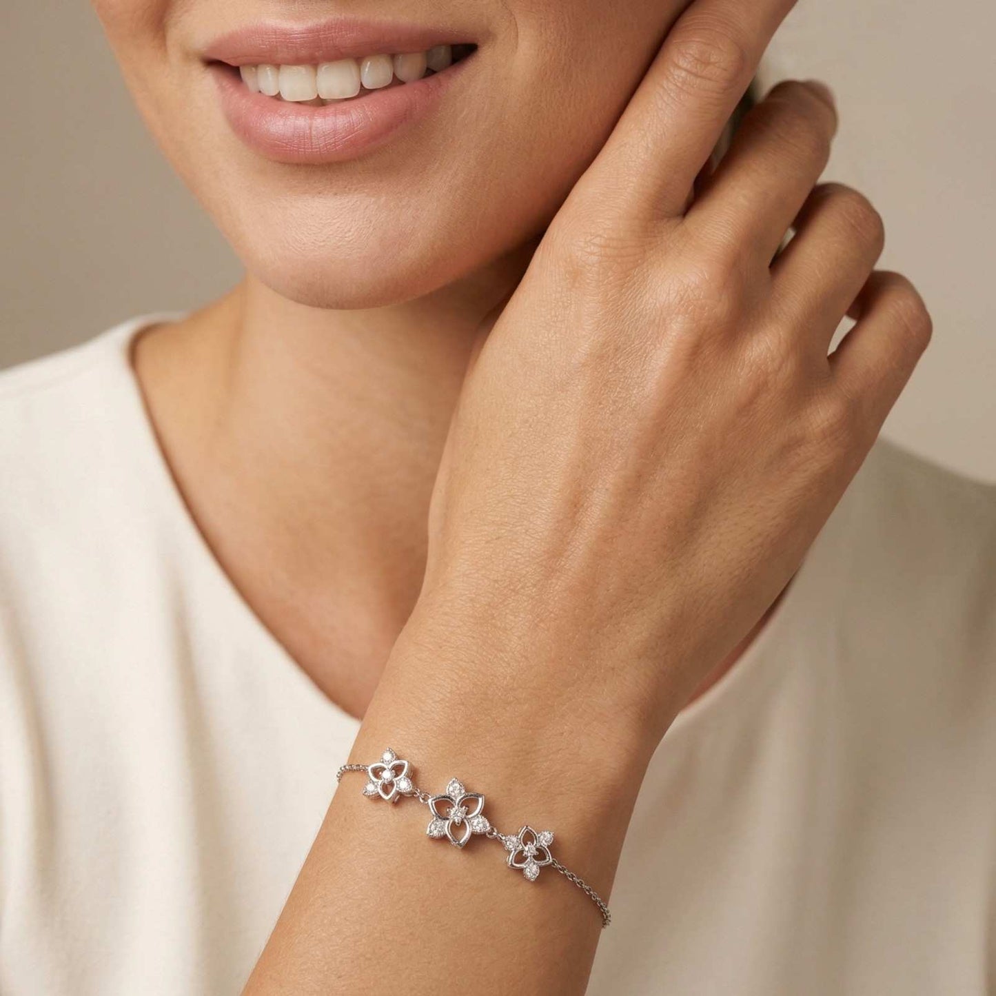 Silver Floral Charm Bracelet