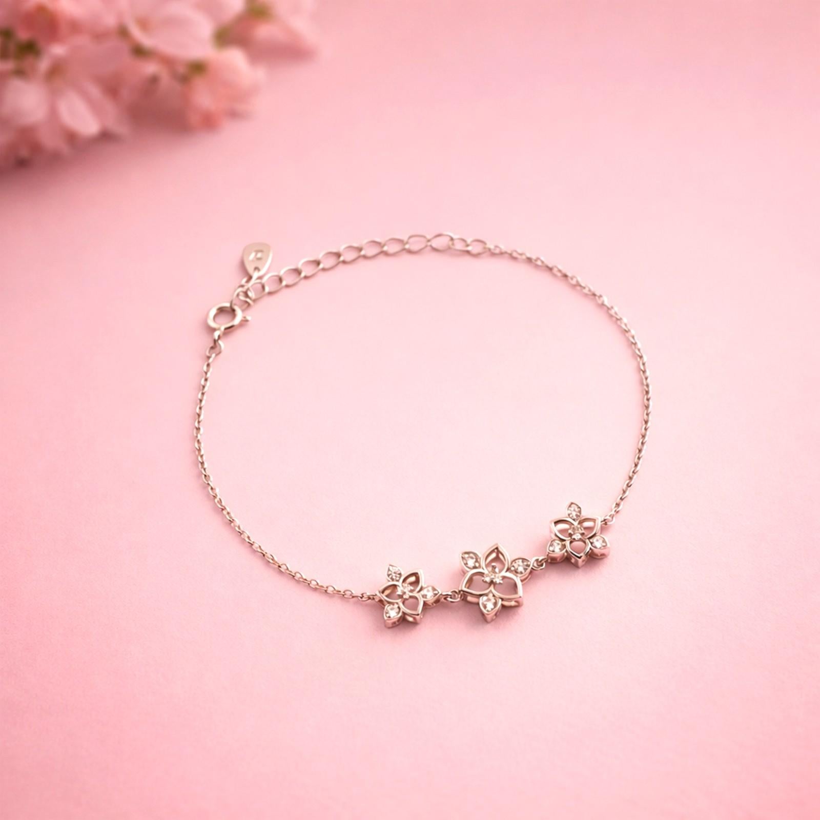Silver Floral Charm Bracelet